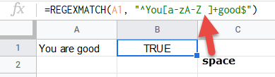 Space in the REGEXMATCH formula