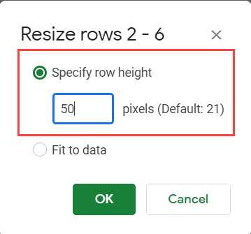 Specify row Height Manually