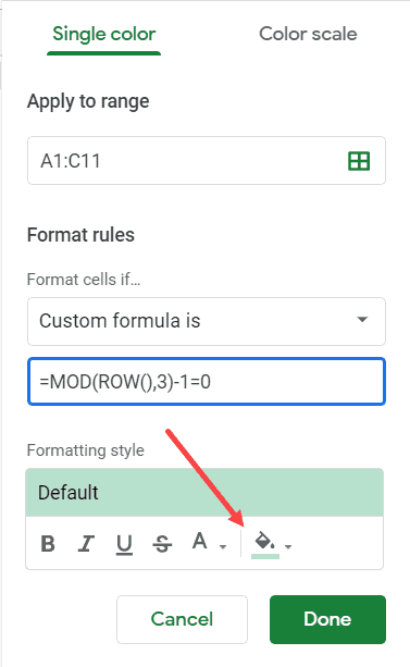 Specify the color in which you want to highlight altenate rows