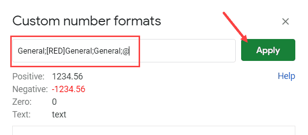 Specify the format to show negative values in red and then click on apply