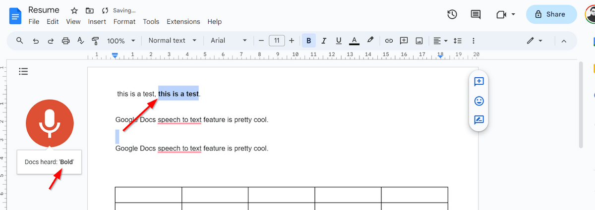 Using dictation on Google Docs to format text