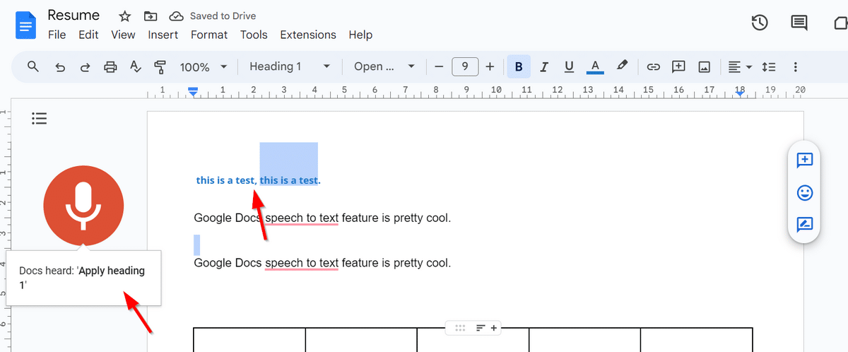 Apply heading in Google Docs