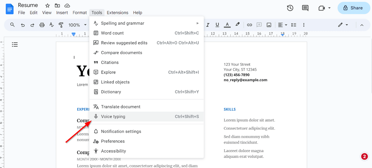 Speech to text Google Docs—where is voice typing option in Google Docs