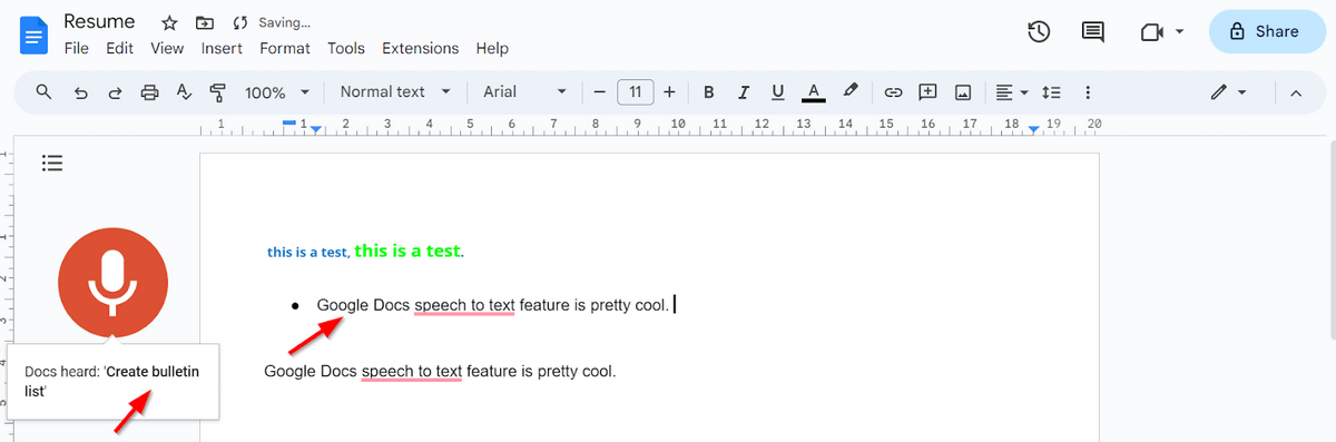 How to talk into Google Docs and make bullet points