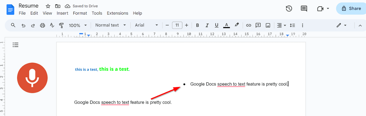 Align text using voice-to-text in Google Docs