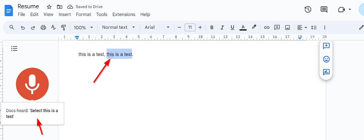 Select text with voice type on Google Docs