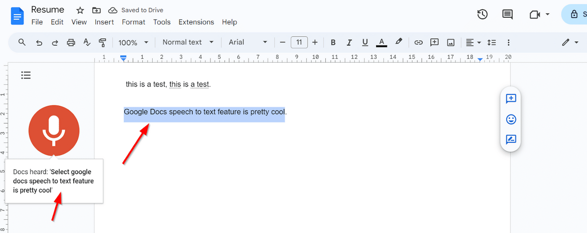 Selecting a sentence using voice to text in GDocs