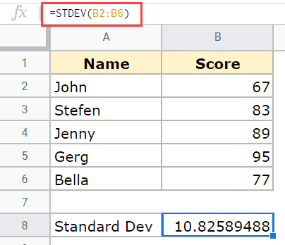 Standard Deviation Result with a range of cells