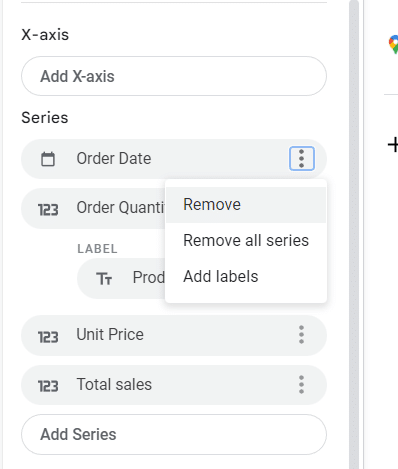 Step 4: Under Series, you can also choose whic columns you want to be presented in your chart by adding or clicking Remove.