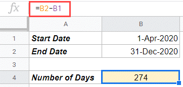 Subtract Dates to get number of days in between