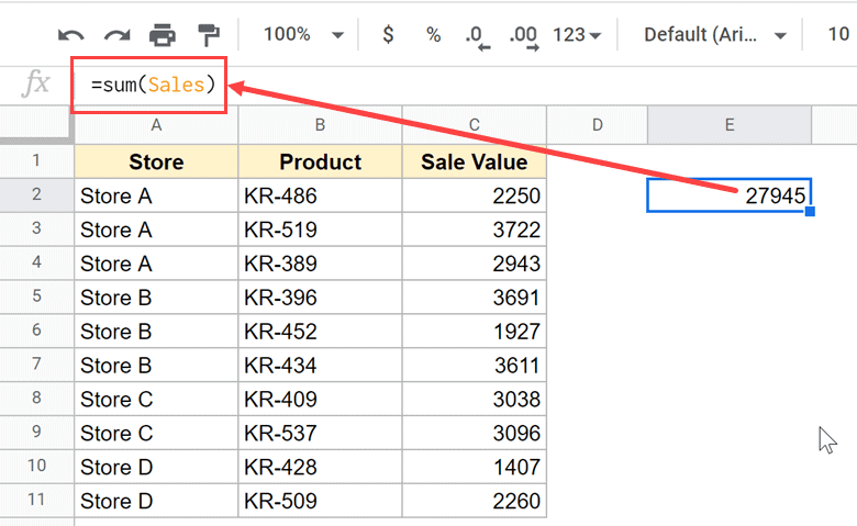 SUM formula that uses the column name