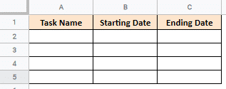 Task section for building a gantt chart