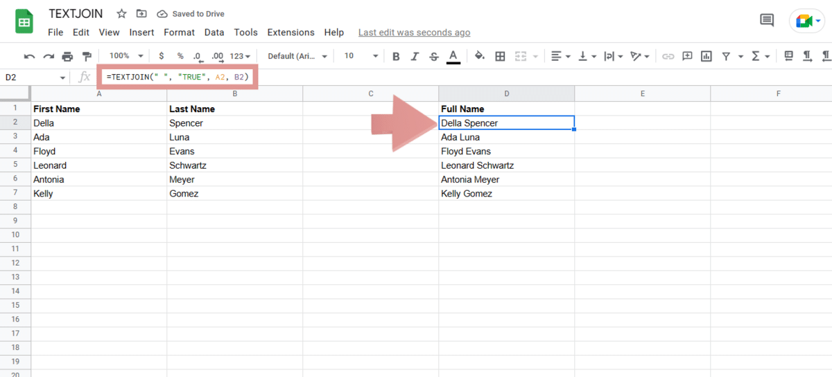 TEXTJOIN Google Sheets for names