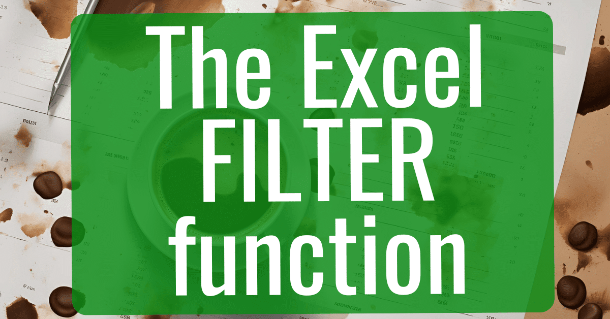 The Excel Filter Function written as text on a green background.