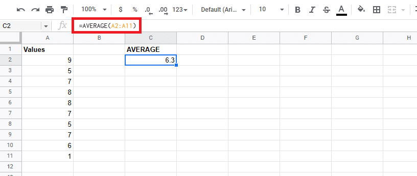 The Google Sheets AVERAGE Formula in Action