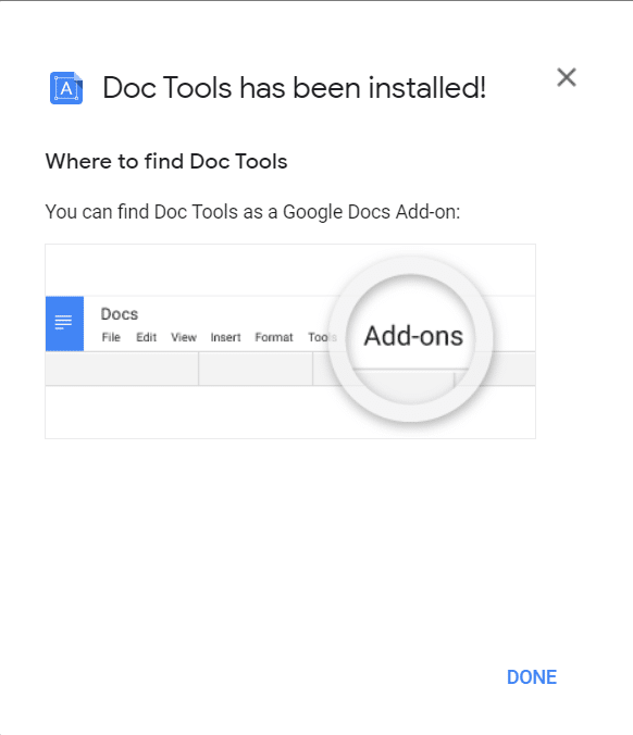 The last confirmation window will pop up once the add-on is successfully installed. Click Done.