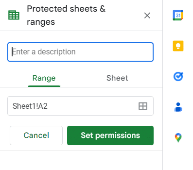 The protect sheets menu