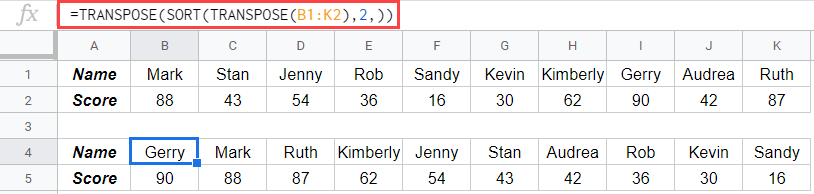 Transpose and Sort the data using a formula