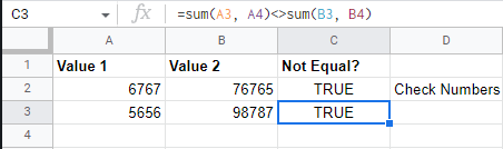 True results for not equal to