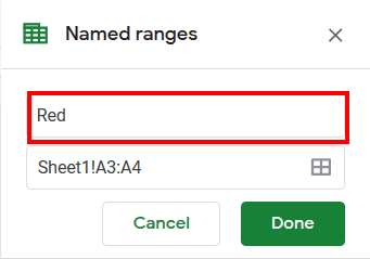 Type Red in the Named Range box