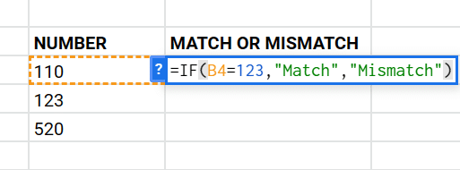 typing the if function on Google Sheets