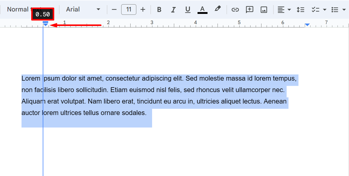 Adjusting the indentation of a paragraph using the ruler