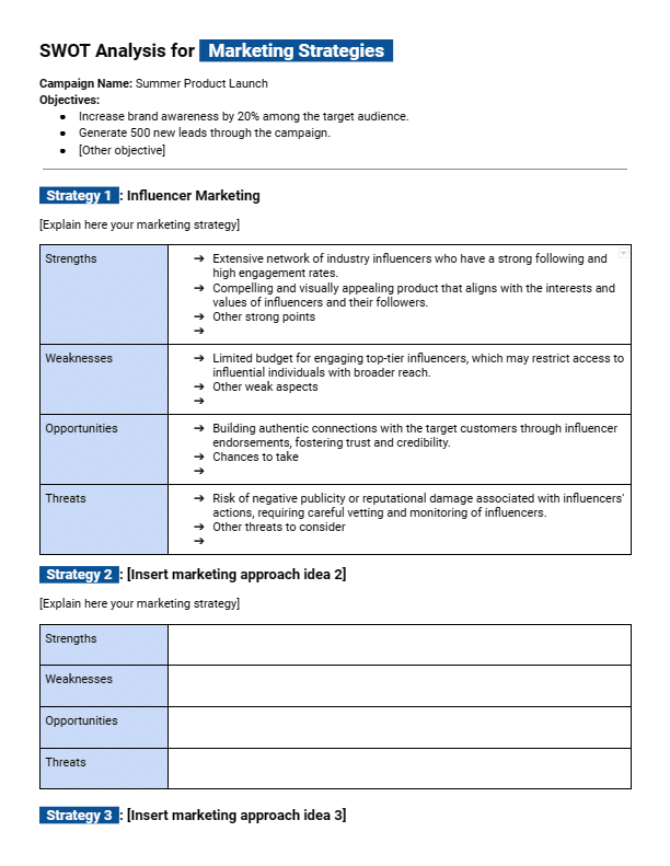 Preview of SWOT analysis for marketing template