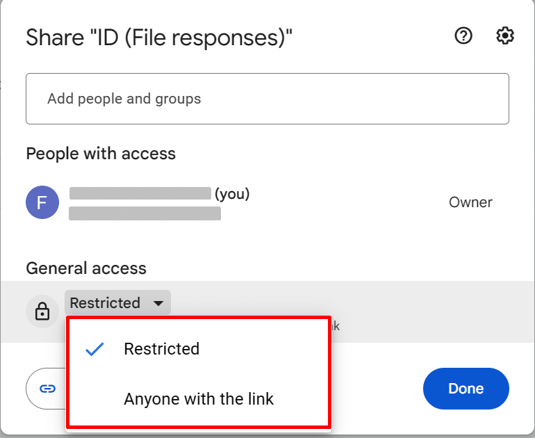 Restricted sharing mode for Google Drive folder