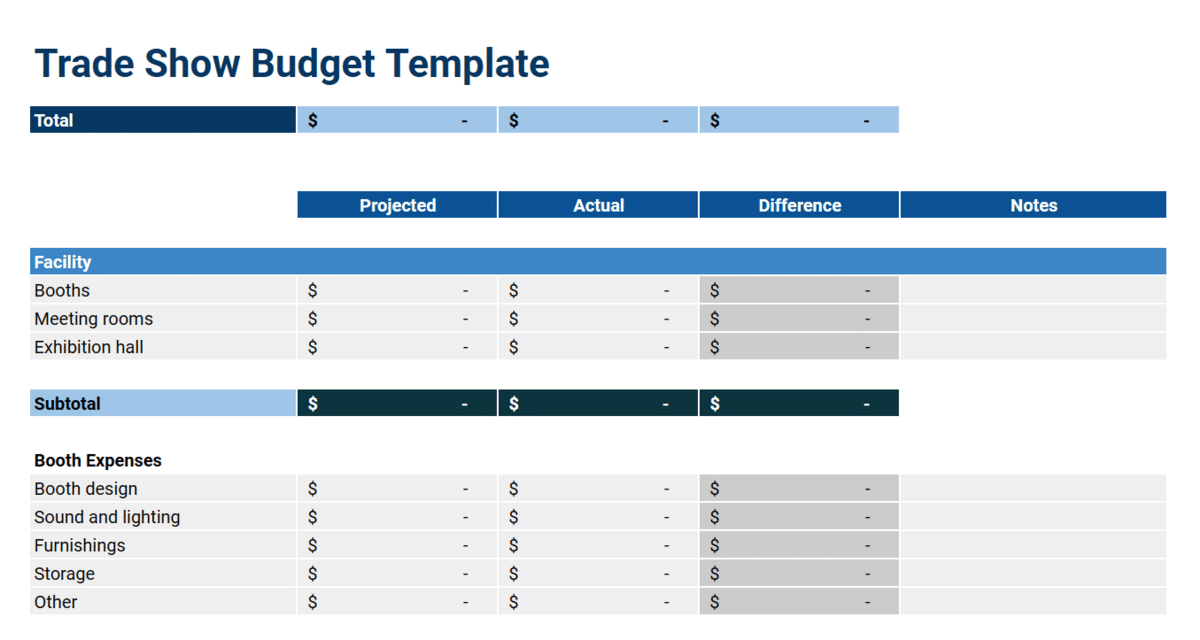 Trade show budget template