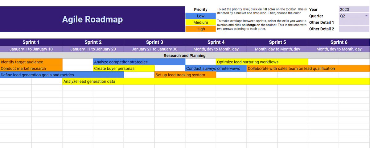 Google Sheets agile roadmap