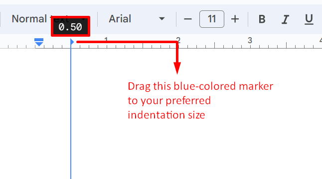 Dragging a tab-stop in the Google Docs ruler