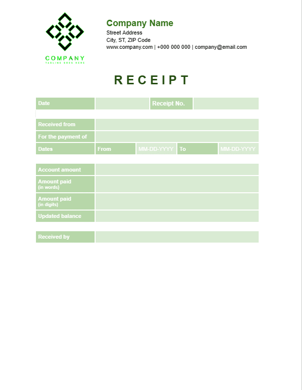 Preview of basic cash payment form template in Google Docs