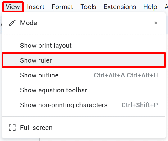 How to do a block quote in Google Docs—where to find the "Show ruler" option