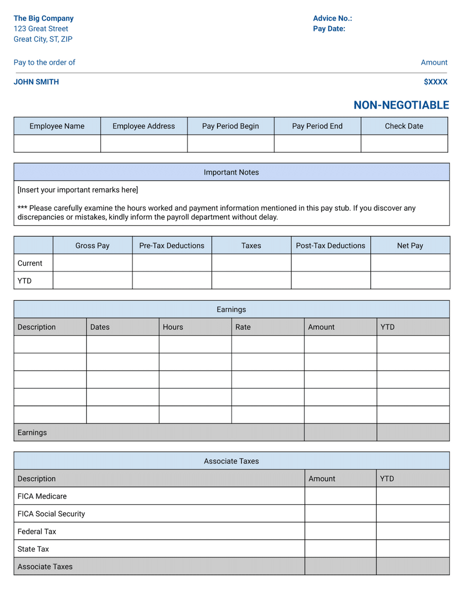 Preview of contractor pay stub template