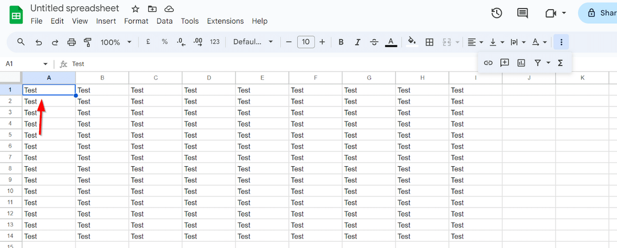 How to clear content in Google Sheets—click on spreadsheet cell in Google Sheets