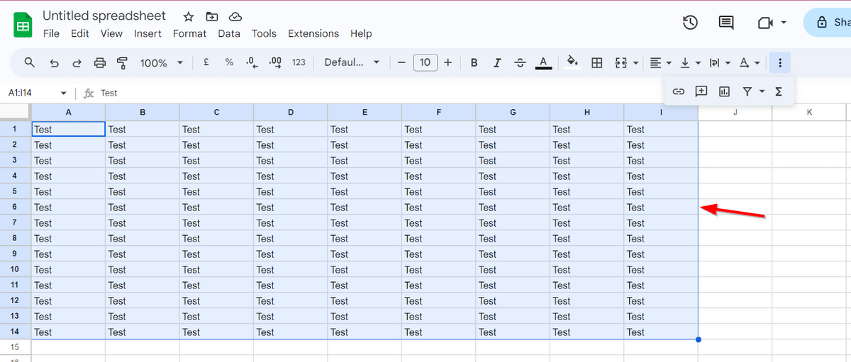 Selection of multiple cells in Google Sheets