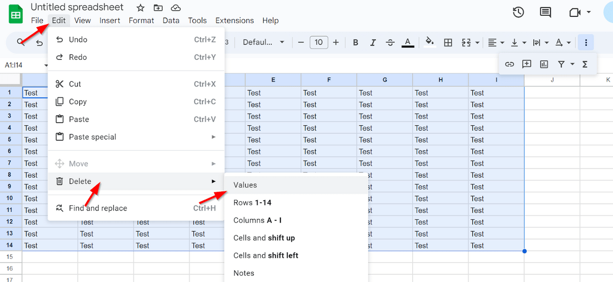 Delete button in Google Sheets