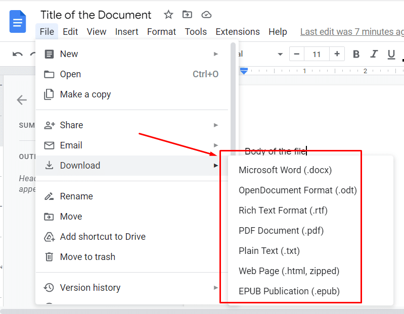 Different file formats in Google Docs