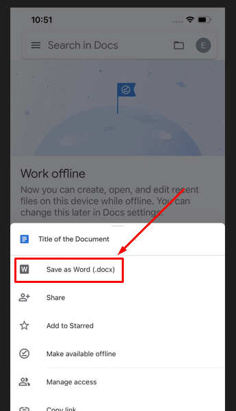 How to save a document as Word in Google Docs mobile