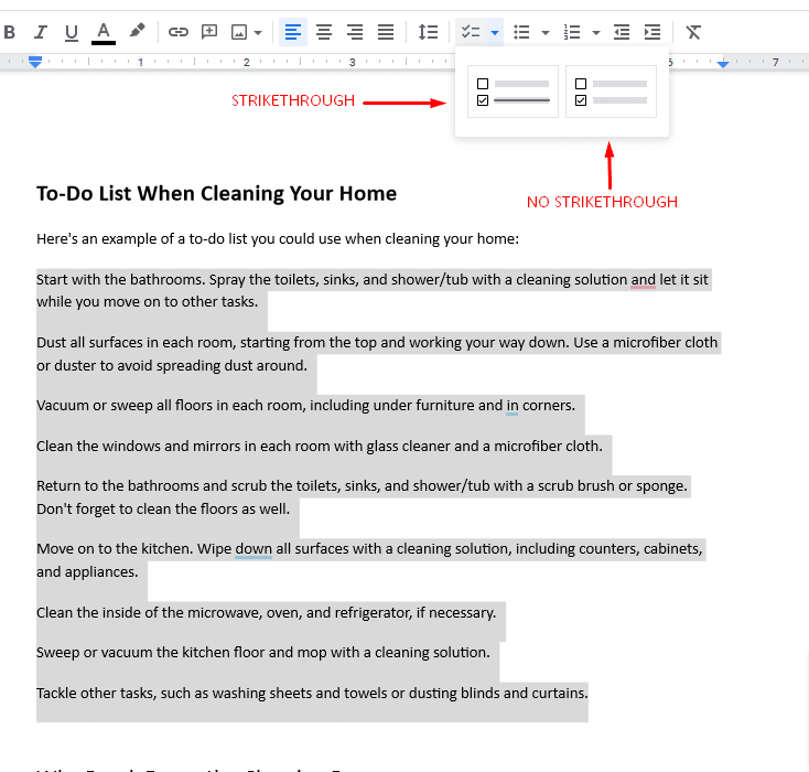 Strikethrough or no strikethrough checkbox in Gdocs