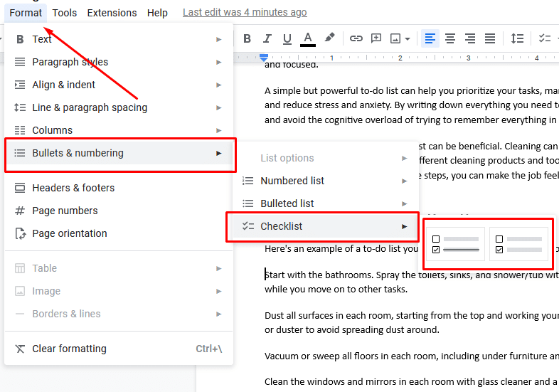 location of checklist option in google docs 