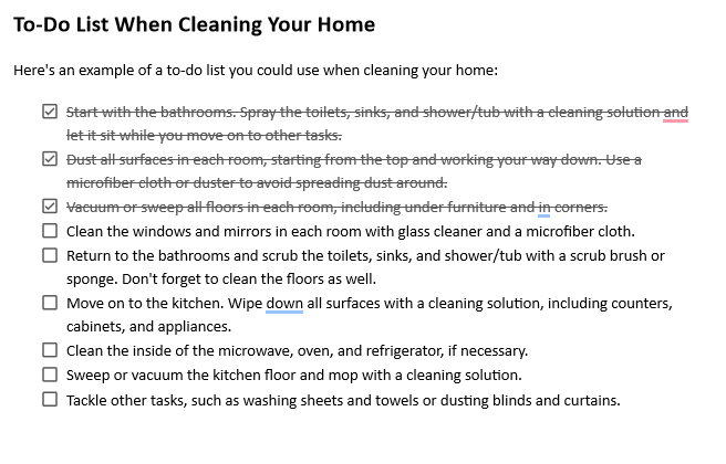 GDocs Cleaning Home to Do List with Checkbox