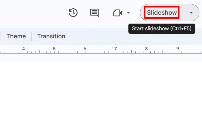 where is slideshow button in google sheets