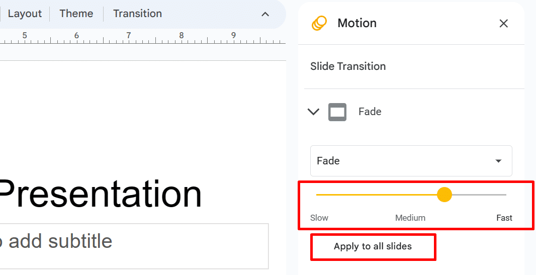 choose speed of transitions in google slides