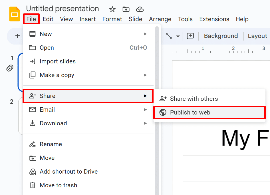 where is publish to web in google slides