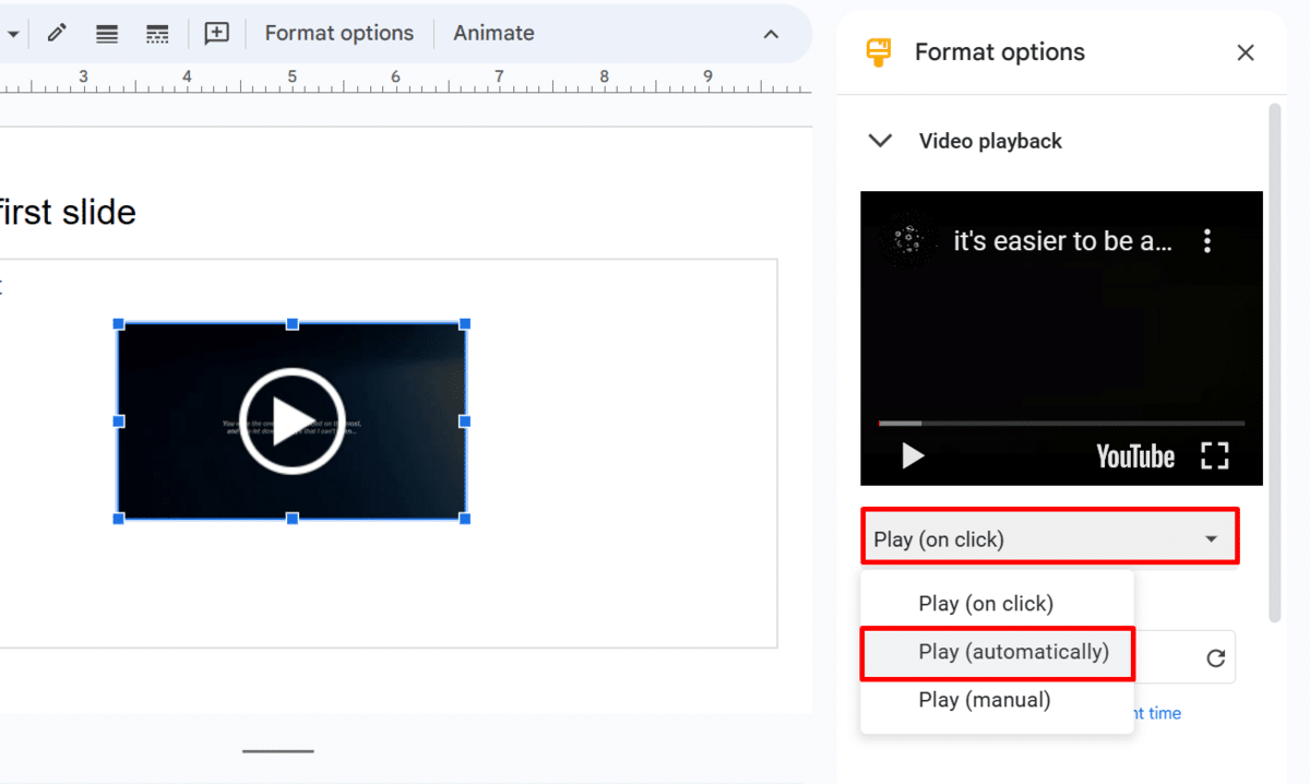 select play automatically in google slides