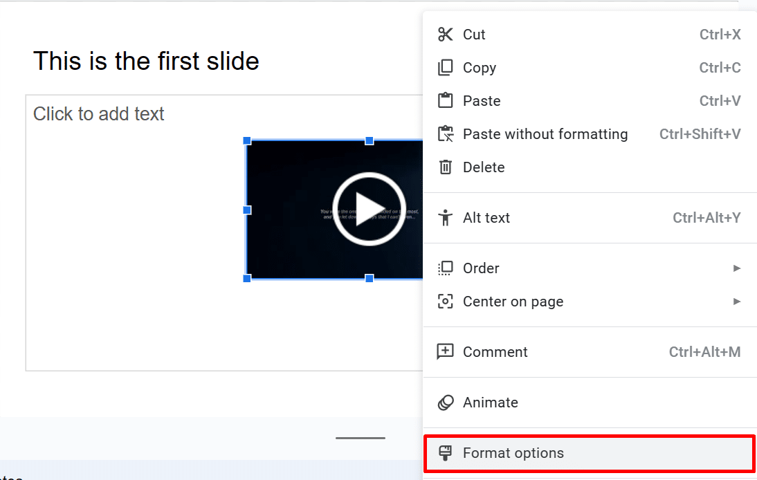 format options for video in google slides