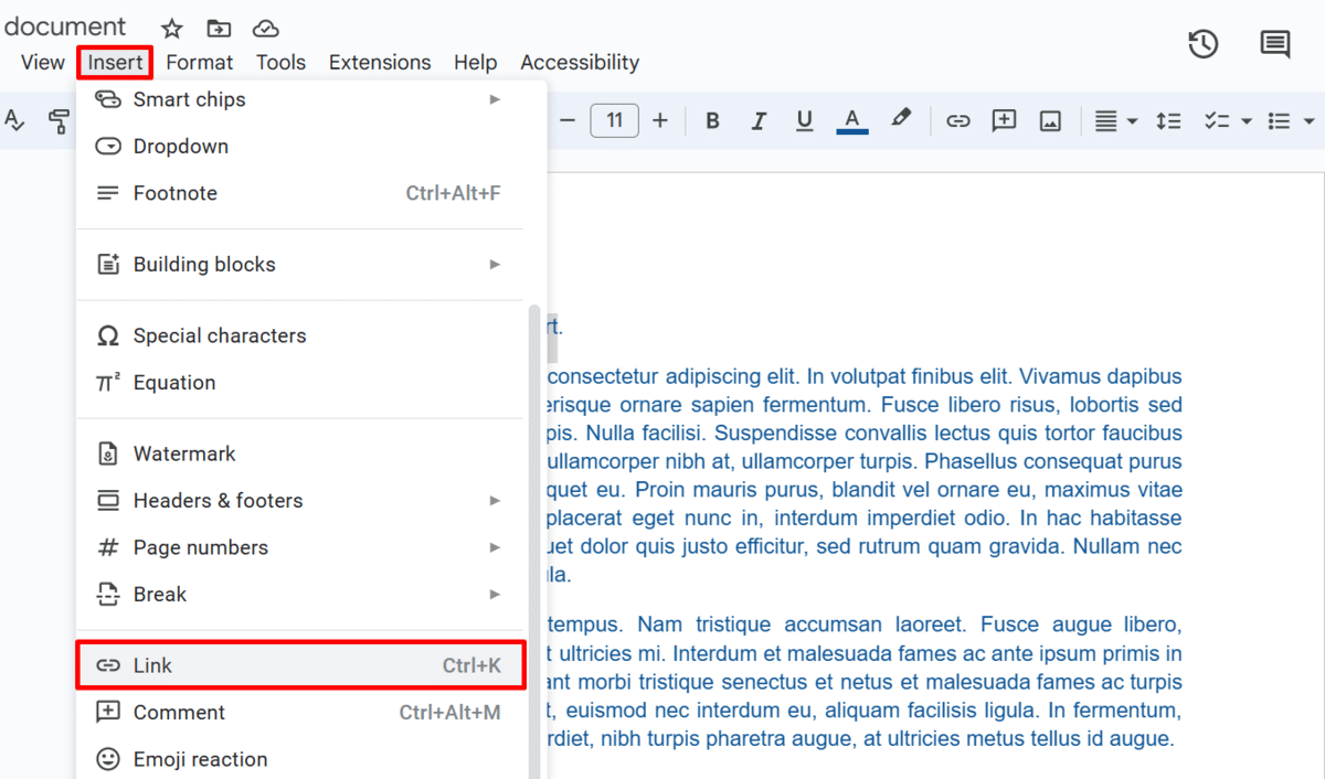 How to insert a link in Google Docs