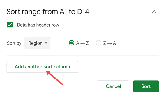 Click on Add another sort column