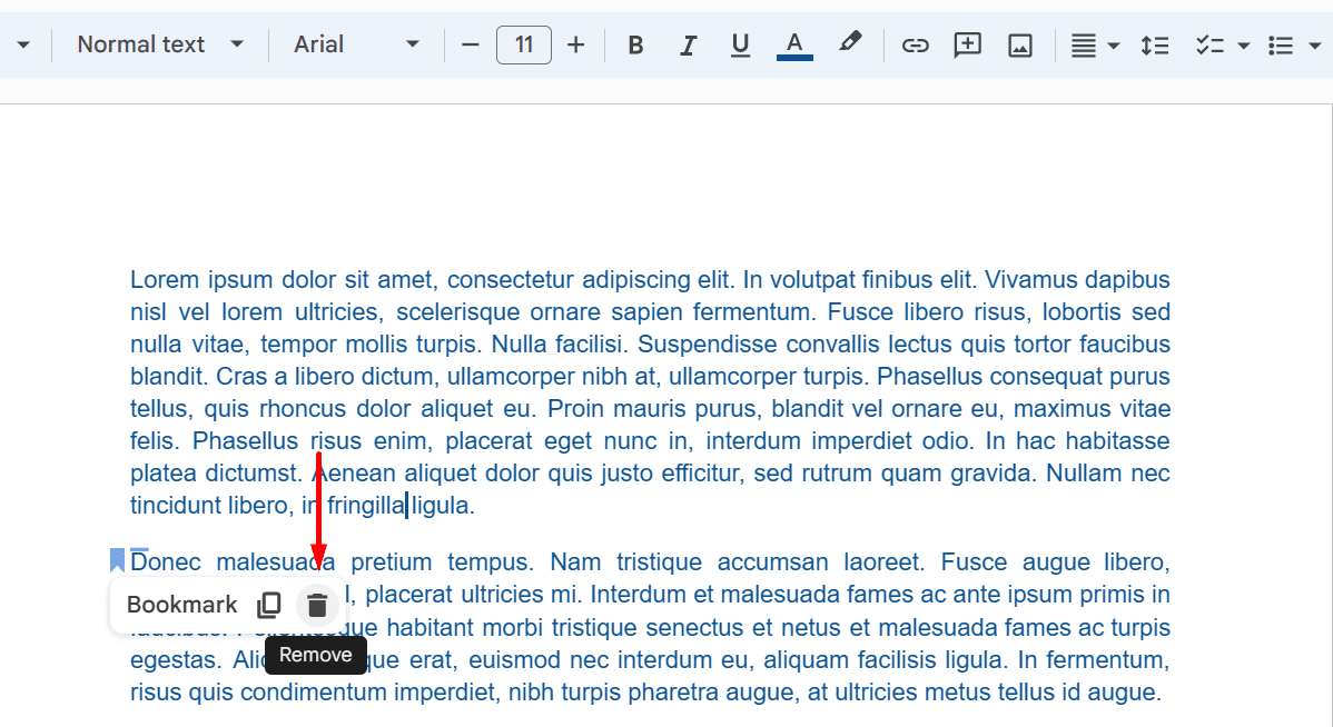 How to remove a bookmark in Google Docs